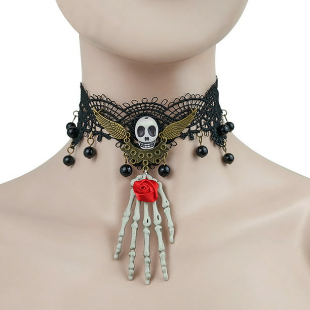 Hot Women Skinny Band Metallic Silver Choker Fashion Jewelry Necklace Gold Skull